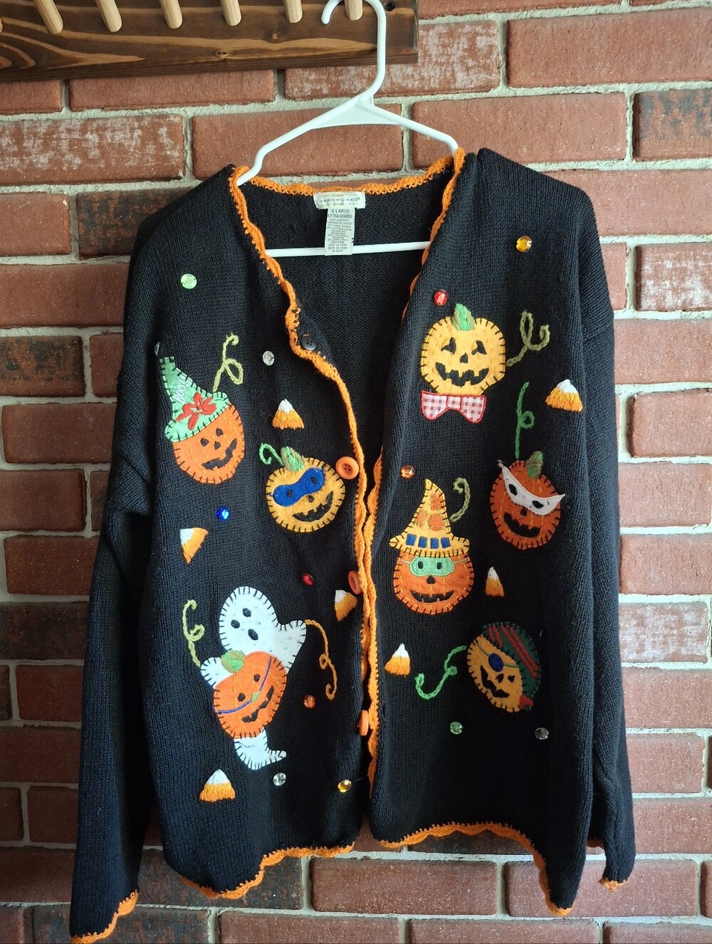 Halloween Pumpkin Embroidered Black Cardigan